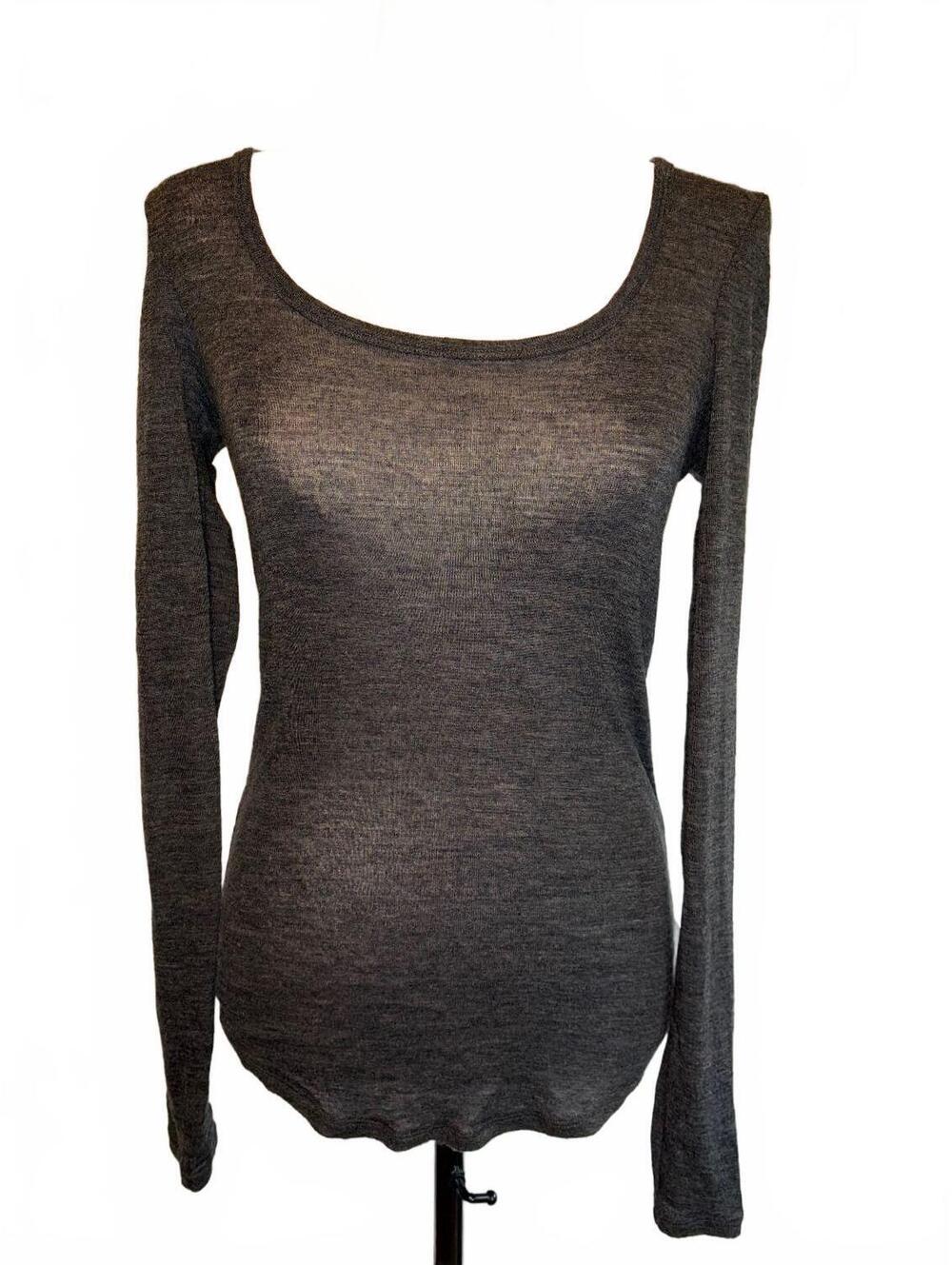 COS Grey Wool Scoop Neck Long Sleeve Top M 90s Minimalist Quiet Luxury Euro Chic